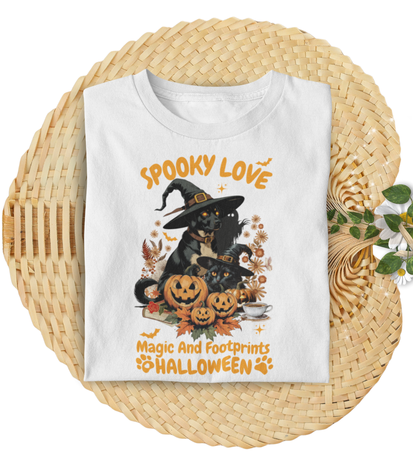 Halloween Spooky Love Tee, Unisex Jersey Tee, Fun Fall Shirt, Pumpkin Shirt, Magic Footprints, Halloween Costume Top