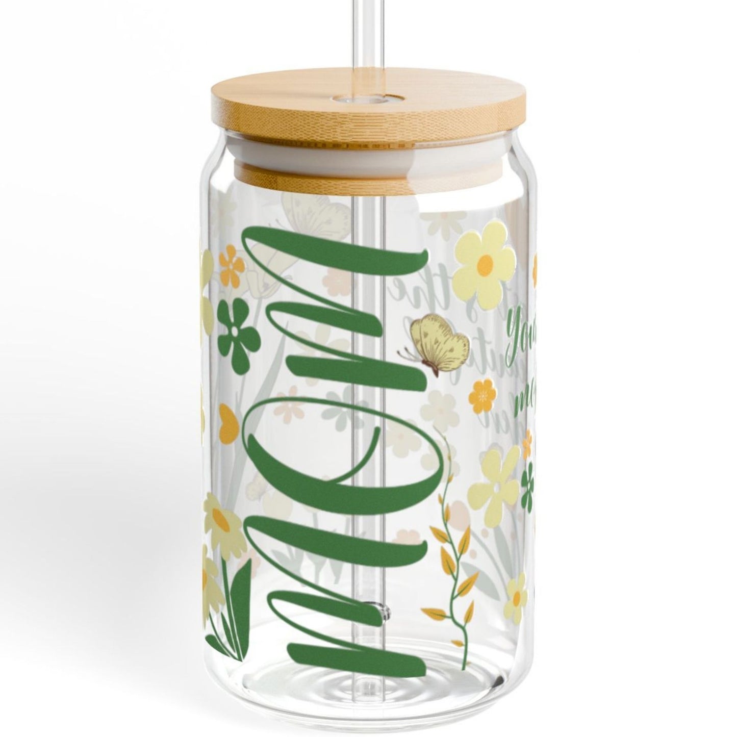 Floral Sipper Glass - Mother's Day Gift, 16oz Tumbler, Flower Design, Spring Decor, Gift for Mom, Glassware, Drinking Cup