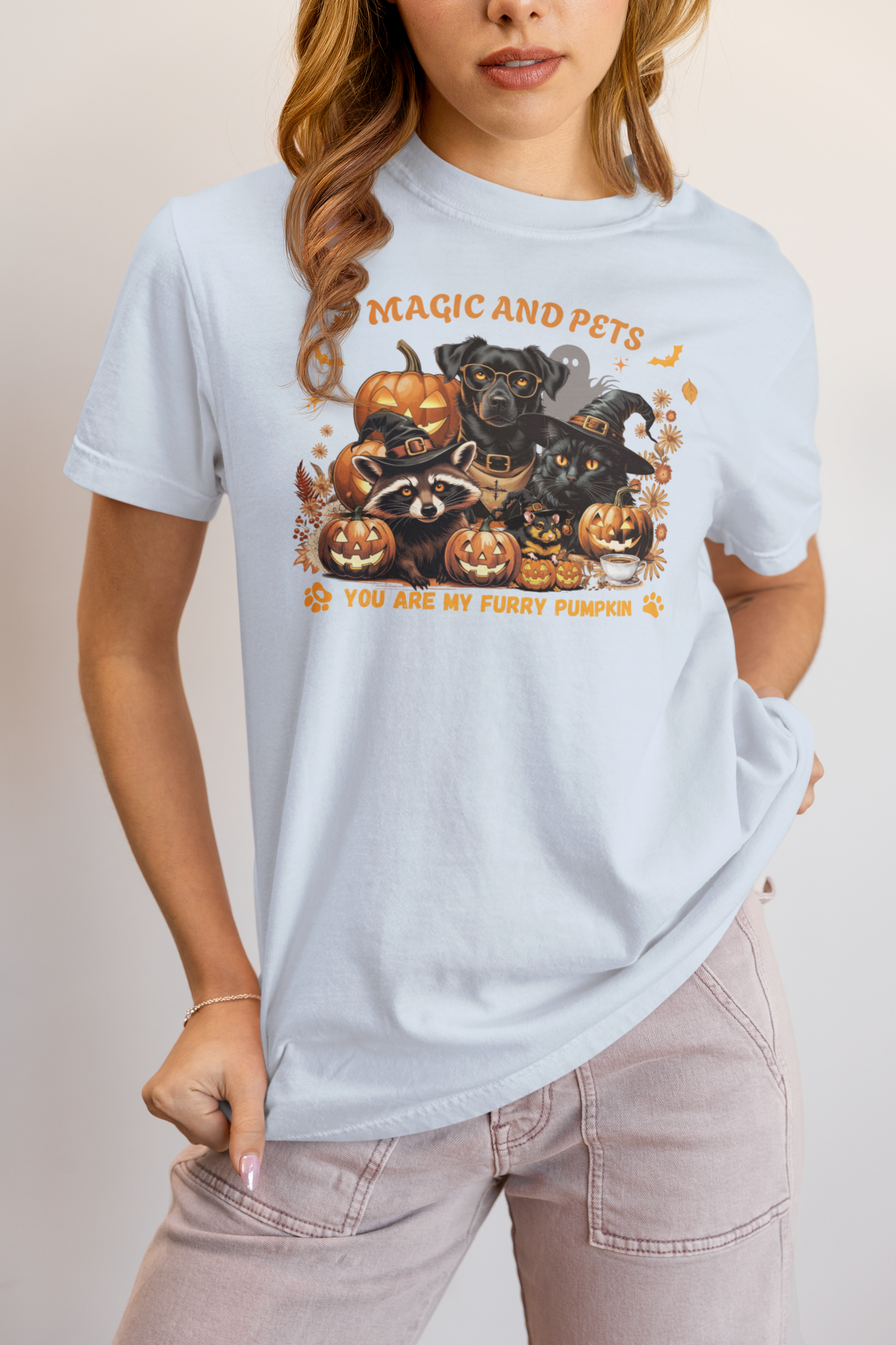 Halloween Pumpkin Pet Tee, Casual Halloween T-Shirt, Dog Lover Gift, Fall Apparel, Trick or Treat Shirt