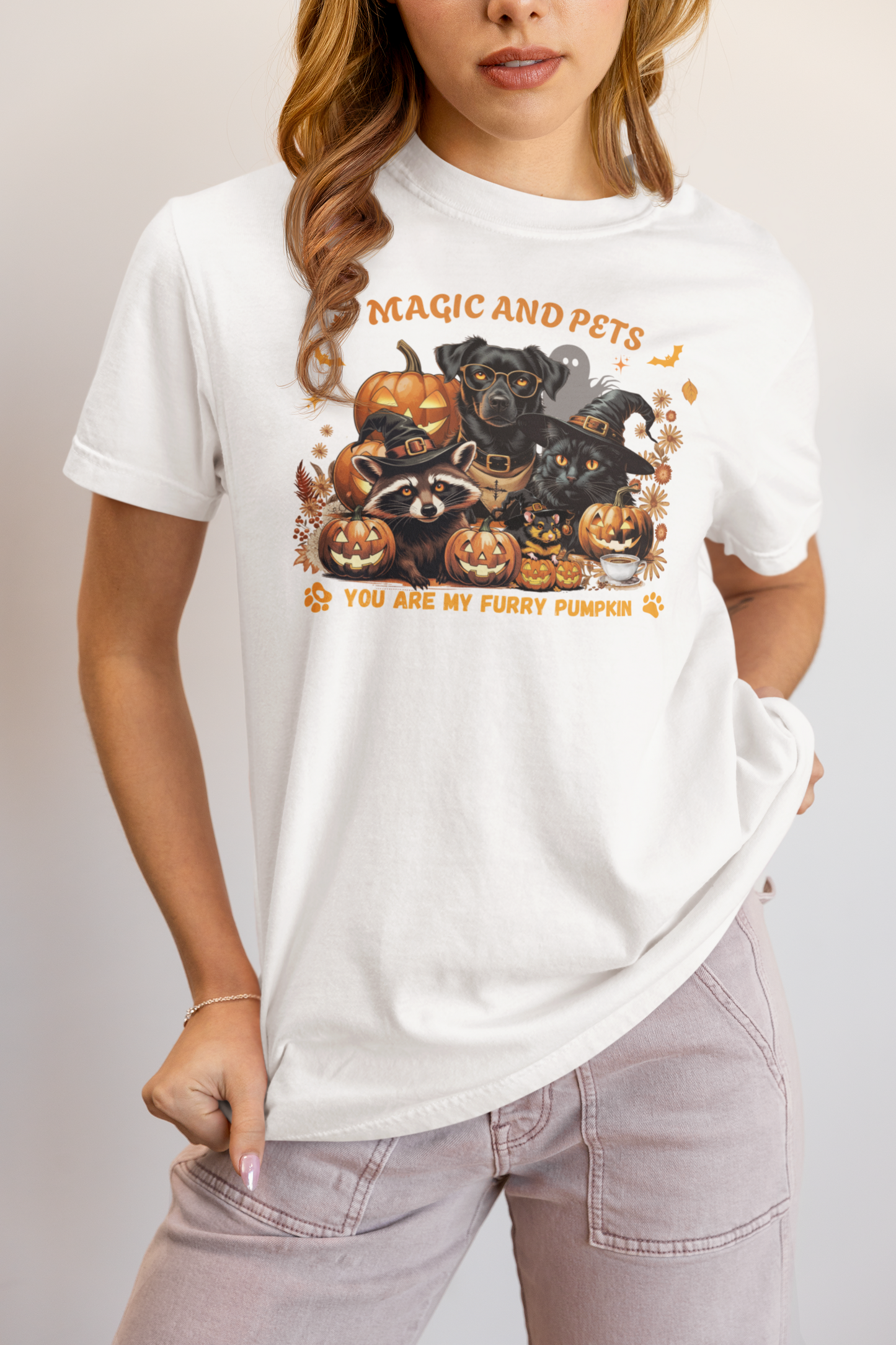 Halloween Pumpkin Pet Tee, Casual Halloween T-Shirt, Dog Lover Gift, Fall Apparel, Trick or Treat Shirt