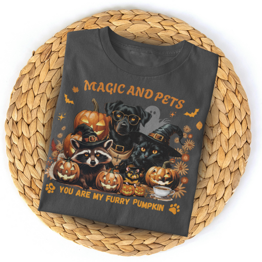 Halloween Pumpkin Pet Tee, Casual Halloween T-Shirt, Dog Lover Gift, Fall Apparel, Trick or Treat Shirt