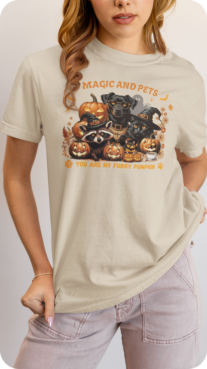 Halloween Pumpkin Pet Tee, Casual Halloween T-Shirt, Dog Lover Gift, Fall Apparel, Trick or Treat Shirt