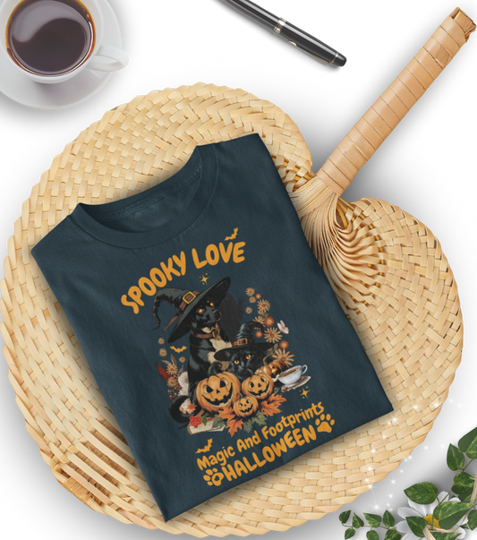 Halloween Spooky Love Tee, Unisex Jersey Tee, Fun Fall Shirt, Pumpkin Shirt, Magic Footprints, Halloween Costume Top