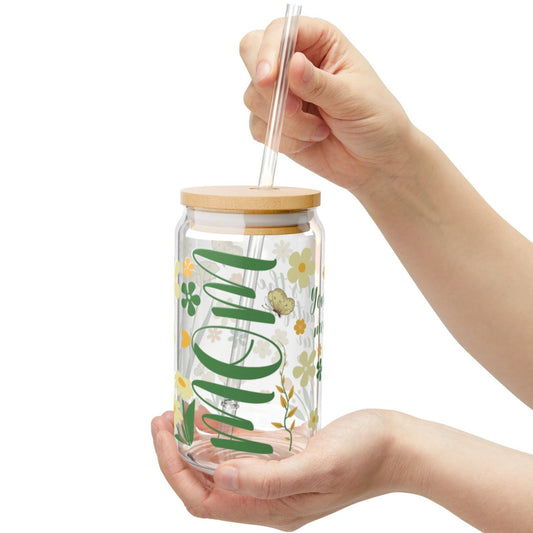 Floral Sipper Glass - Mother's Day Gift, 16oz Tumbler, Flower Design, Spring Decor, Gift for Mom, Glassware, Drinking Cup