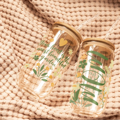 Floral Sipper Glass - Mother's Day Gift, 16oz Tumbler, Flower Design, Spring Decor, Gift for Mom, Glassware, Drinking Cup