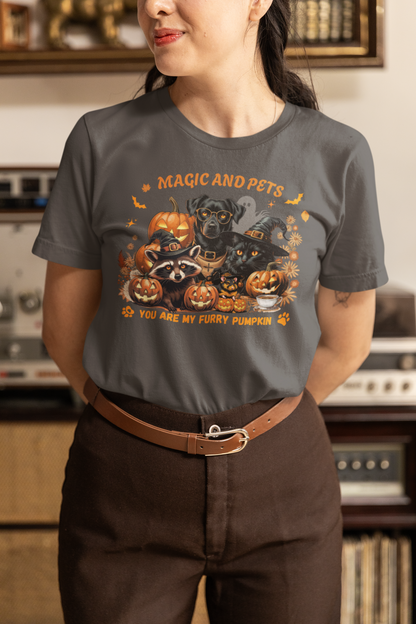 Halloween Pumpkin Pet Tee, Casual Halloween T-Shirt, Dog Lover Gift, Fall Apparel, Trick or Treat Shirt