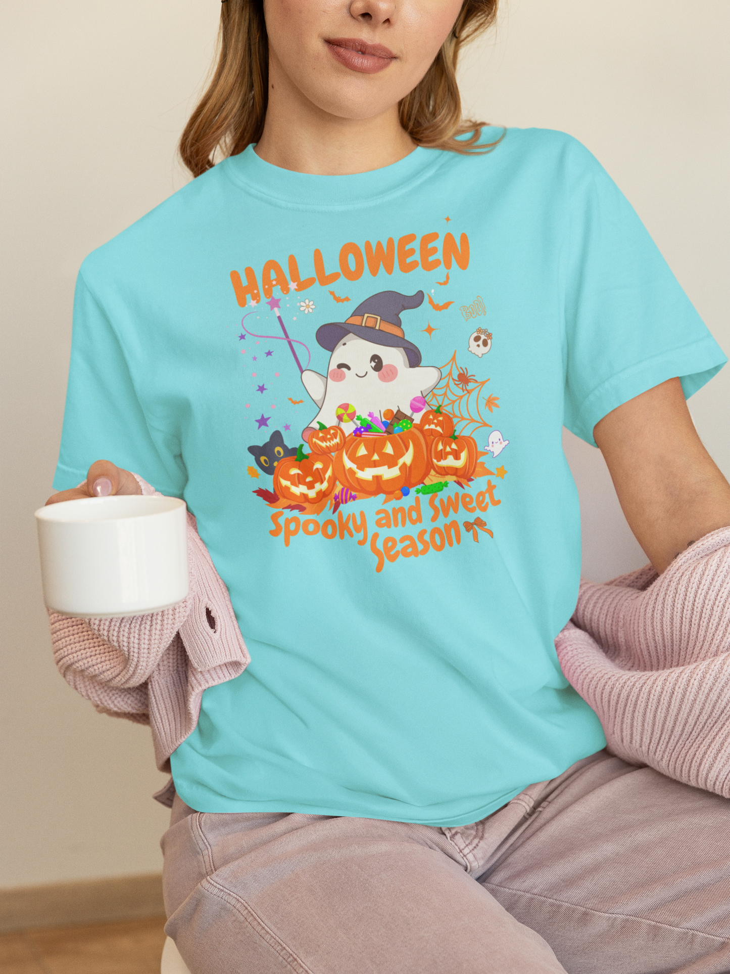 Spooky Ghost Halloween T-Shirt, Funny Halloween T-Shirt, Festive Casual Wear, Party Costume, Fall Clothes.