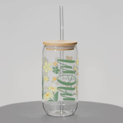 Floral Sipper Glass - Mother's Day Gift, 16oz Tumbler, Flower Design, Spring Decor, Gift for Mom, Glassware, Drinking Cup
