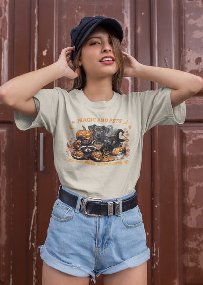 Halloween Pumpkin Pet Tee, Casual Halloween T-Shirt, Dog Lover Gift, Fall Apparel, Trick or Treat Shirt