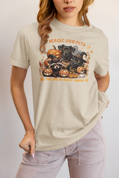 Halloween Pumpkin Pet Tee, Casual Halloween T-Shirt, Dog Lover Gift, Fall Apparel, Trick or Treat Shirt