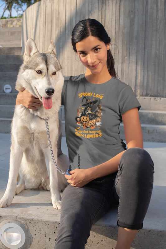 Halloween Spooky Love Tee, Unisex Jersey Tee, Fun Fall Shirt, Pumpkin Shirt, Magic Footprints, Halloween Costume Top