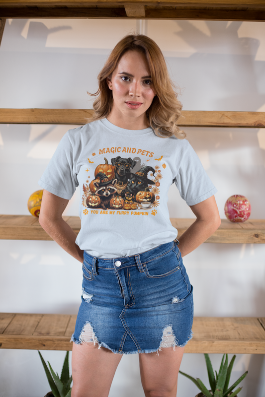 Halloween Pumpkin Pet Tee, Casual Halloween T-Shirt, Dog Lover Gift, Fall Apparel, Trick or Treat Shirt