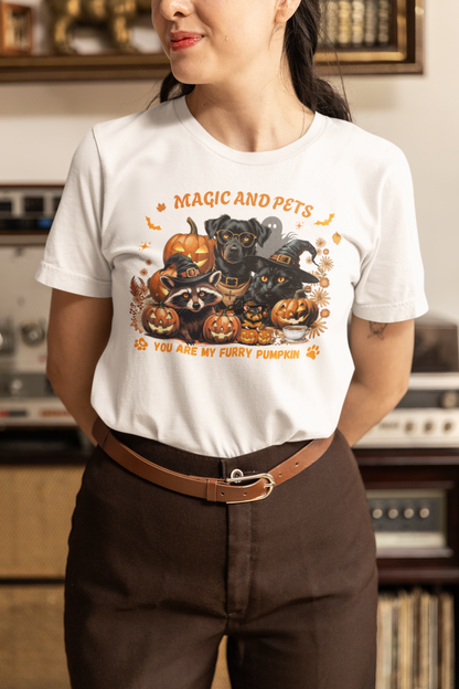 Halloween Pumpkin Pet Tee, Casual Halloween T-Shirt, Dog Lover Gift, Fall Apparel, Trick or Treat Shirt